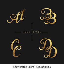 Initial Gold letters aa bb cc dd linked monogram logo vector. Business logo monogram with two overlap letters isolated on black background.