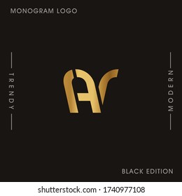 Initial Gold letters AV linked monogram logo vector. Business logo monogram two overlap letters inside circle isolated on black background.