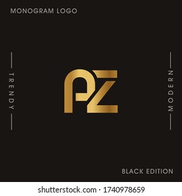 Initial Gold letters AZ linked monogram logo vector. Business logo monogram two overlap letters inside circle isolated on black background.