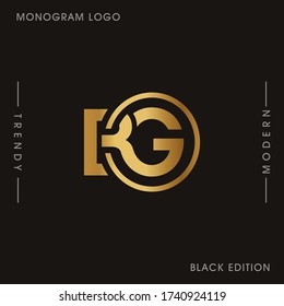 Initial Gold letters BG linked monogram logo vector. Business logo monogram two overlap letters inside circle isolated on black background.