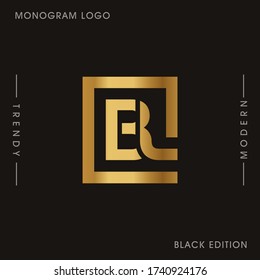 Initial Gold letters BL linked monogram logo vector. Business logo monogram two overlap letters inside circle isolated on black background.