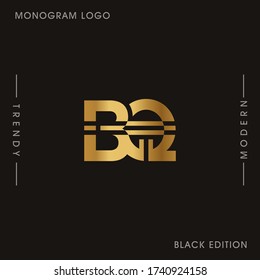 Initial Gold letters BQ linked monogram logo vector. Business logo monogram two overlap letters inside circle isolated on black background.