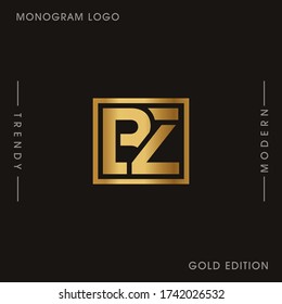 Initial Gold letters BZ linked monogram logo vector. Business logo monogram two overlap letters inside circle isolated on black background.