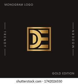 Initial Gold letters CE linked monogram logo vector. Business logo monogram two overlap letters inside circle isolated on black background.
