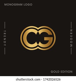 Letras Gold iniciales CG enlazadas con el vector del logotipo del monograma. Monograma del logotipo de negocios dos letras superpuestas dentro del círculo aislado en el fondo negro.