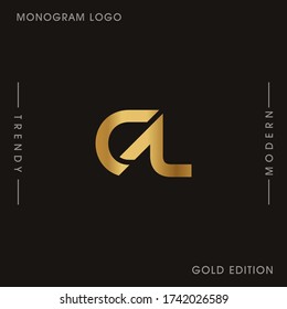 Initial Gold letters CL linked monogram logo vector. Business logo monogram two overlap letters inside circle isolated on black background.