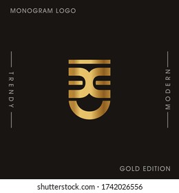 Initial Gold letters CX linked monogram logo vector. Business logo monogram two overlap letters inside circle isolated on black background.