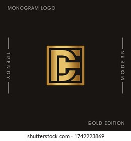 Initial Gold letters DE linked monogram logo vector. Business logo monogram two overlap letters inside circle isolated on black background.