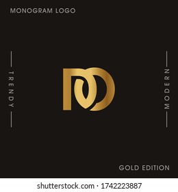 Initial Gold letters DO linked monogram logo vector. Business logo monogram two overlap letters inside circle isolated on black background.