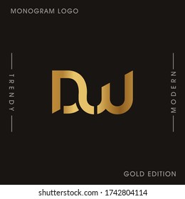 Initial Gold letters DW linked monogram logo vector. Business logo monogram two overlap letters inside circle isolated on black background.