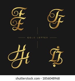 Initial Gold letters ee ff hh ii linked monogram logo vector. Business logo monogram with two overlap letters isolated on black background.