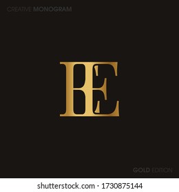 Initial Gold letters ee linked monogram logo vector. Business logo monogram with two overlap letters inside circle isolated on black background.