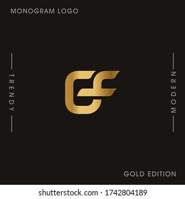 Initial Gold letters EF linked monogram logo vector. Business logo monogram two overlap letters inside circle isolated on black background.
