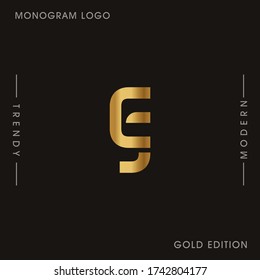 Initial Gold letters EJ linked monogram logo vector. Business logo monogram two overlap letters inside circle isolated on black background.
