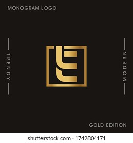 Initial Gold letters EL linked monogram logo vector. Business logo monogram two overlap letters inside circle isolated on black background.