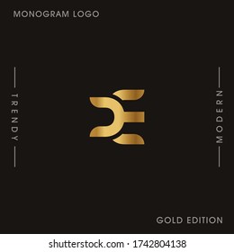 Initial Gold letters EY linked monogram logo vector. Business logo monogram two overlap letters inside circle isolated on black background.