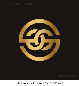 Letras de oro iniciales gg enlazadas al vector del logotipo del monograma. Monograma del logotipo de negocios con dos letras superpuestas dentro del círculo aislado en el fondo negro.