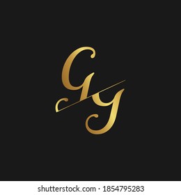 Initial Gold letters gg linked monogram logo vector. Business logo monogram with two overlap letters isolated on black background.