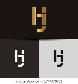 Initial Gold letters HJ linked monogram logo vector. Business logo monogram two overlap letters inside circle isolated on black background.