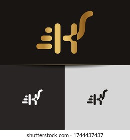 Initial Gold letters HS linked monogram logo vector. Business logo monogram two overlap letters inside circle isolated on black background.
