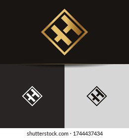 Initial Gold letters HT linked monogram logo vector. Business logo monogram two overlap letters inside circle isolated on black background.