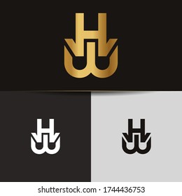 Letras doradas iniciales HW enlazadas con el vector del logotipo del monograma. Monograma del logotipo de negocios dos letras superpuestas dentro del círculo aislado en el fondo negro.