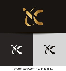 Initial Gold letters IC linked monogram logo vector. Business logo monogram two overlap letters inside circle isolated on black background.