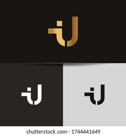 Initial Gold Buchstaben IU verlinkte monogramm Logo Vektor. Firmenlogo Monogramm zwei überschneidende Buchstaben innerhalb eines Kreises isoliert auf schwarzem Hintergrund.