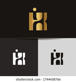 Initial Gold letters IX linked monogram logo vector. Business logo monogram two overlap letters inside circle isolated on black background.