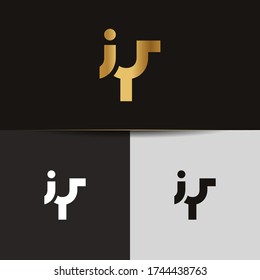 Initial Gold letters IY linked monogram logo vector. Business logo monogram two overlap letters inside circle isolated on black background.