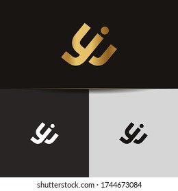 Initial Gold letters JE linked monogram logo vector. Business logo monogram two overlap letters inside circle isolated on black background.