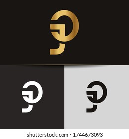 Initial Gold letters JG linked monogram logo vector. Business logo monogram two overlap letters inside circle isolated on black background.