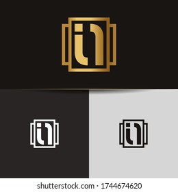 Initial Gold letters JI linked monogram logo vector. Business logo monogram two overlap letters inside circle isolated on black background.
