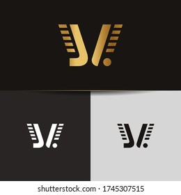 Initial Gold letters JV linked monogram logo vector. Business logo monogram two overlap letters inside circle isolated on black background.