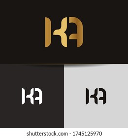 Initial Gold letters KA linked monogram logo vector. Business logo monogram two overlap letters inside circle isolated on black background.