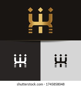 Initial Gold letters KK linked monogram logo vector. Business logo monogram two overlap letters inside circle isolated on black background.