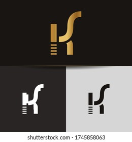 Initial Gold Buchstaben KS verknüpft monogramm Logo Vektor. Firmenlogo Monogramm zwei überschneidende Buchstaben innerhalb eines Kreises isoliert auf schwarzem Hintergrund.