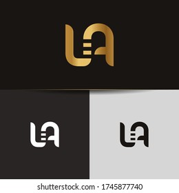Initial Gold letters LA linked monogram logo vector. Business logo monogram two overlap letters inside circle isolated on black background.