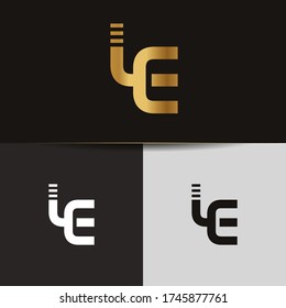 Initial Gold letters LE linked monogram logo vector. Business logo monogram two overlap letters inside circle isolated on black background.