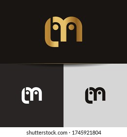 Initial Gold letters LM linked monogram logo vector. Business logo monogram two overlap letters inside circle isolated on black background.