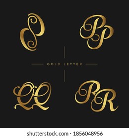 Initial Gold letters oo pp qq rr linked monogram logo vector. Business logo monogram with two overlap letters isolated on black background.
