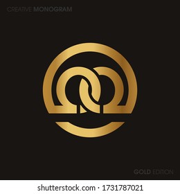 Initial Gold letters qq linked monogram logo vector. Business logo monogram with two overlap letters inside circle isolated on black background.