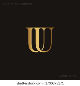 Initial Gold letters uu linked monogram logo vector. Business logo monogram with two overlap letters inside circle isolated on black background.