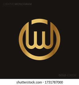 Letras Gold iniciales con un vector de logotipo de monograma vinculado. Monograma del logotipo de negocios con dos letras superpuestas dentro del círculo aislado en el fondo negro.
