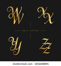 Initial Gold letters ww xx yy zz linked monogram logo vector. Business logo monogram with two overlap letters isolated on black background.