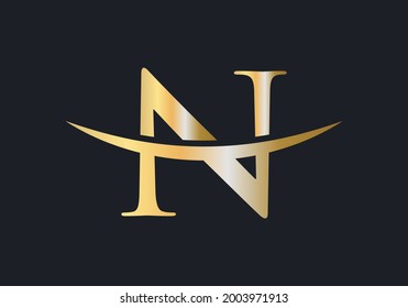 Initial Gold N letter logo design. N logo design vector template