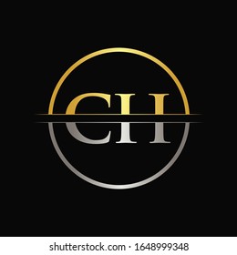 Plantilla de vectores de tipografía con logotipo Gold y Silver Color CH. Diseño de logotipo de carta resumida creativa CH