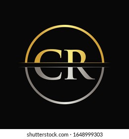 Initial Gold and Silver Color CR Letter Logo Typography Vector Template. Creative Abstract Letter CR Logo Design