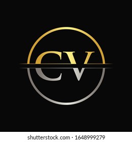 Initial Gold and Silver Color CV Letter Logo Typography Vector Template. Creative Abstract Letter CV Logo Design