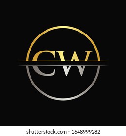 Plantilla de vectores de tipografía con logotipo Gold y Silver Color CW. Diseño del logotipo CW de la carta abstracta creativa